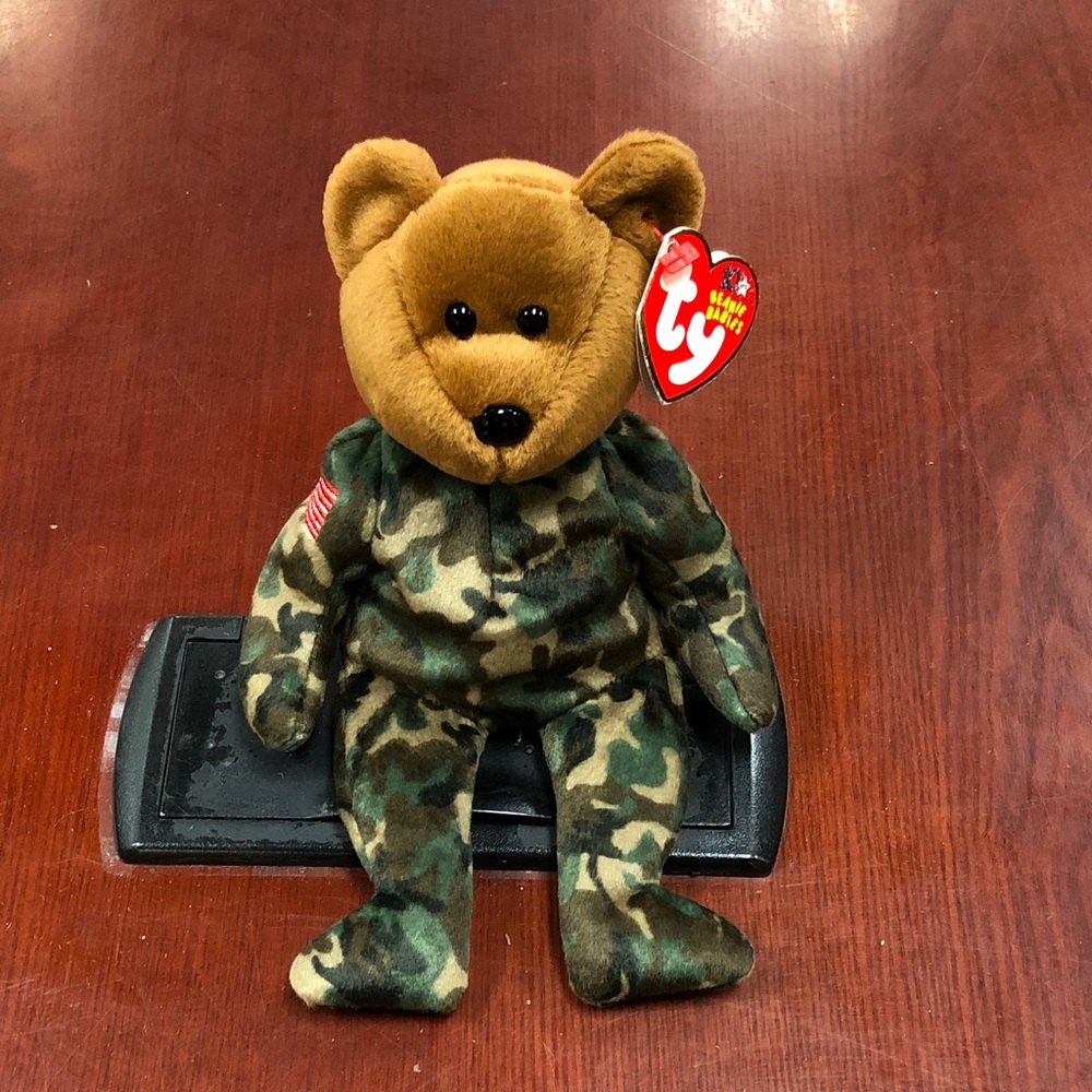 Ty Brown and Green Camouflage Bear Plush “Hero”